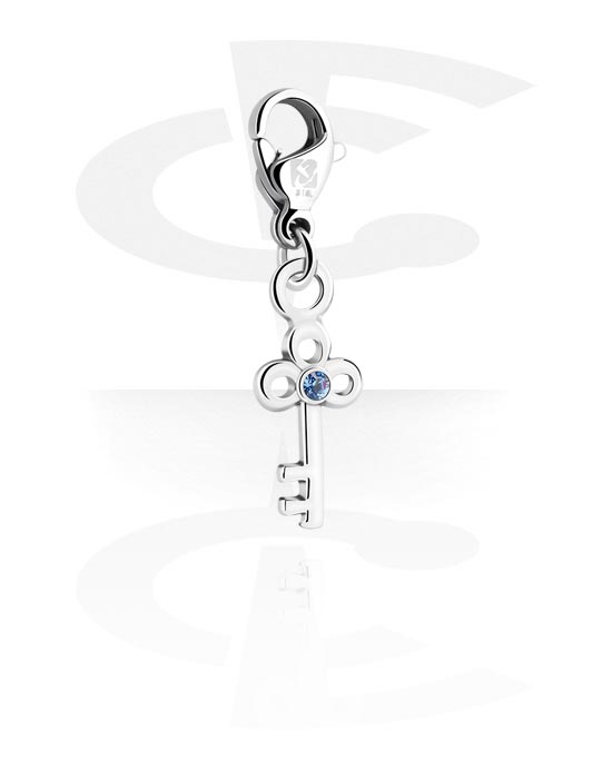 Charms, Charm for Charm Bracelet with key design and crystal stone in various colours, Plated Brass