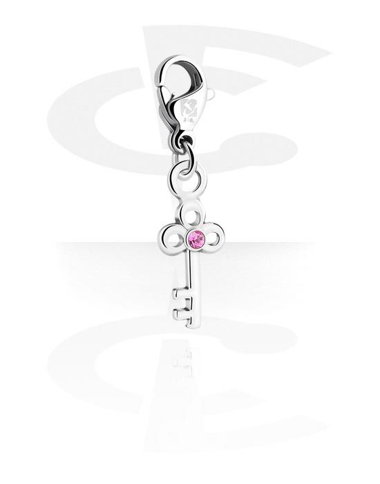 Charms, Charm for Charm Bracelet with key design and crystal stone in various colors, Plated Brass
