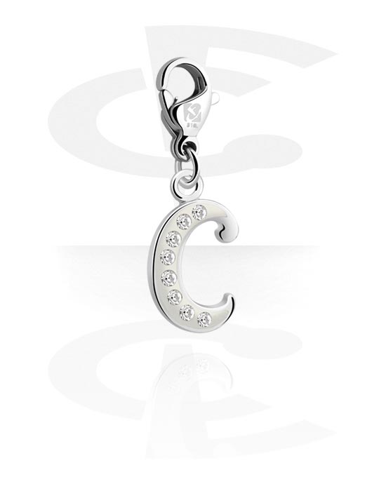 Porte-charms, Pendentif pour bracelets à pendentifs avec lettre c et pierres en cristal, Laiton plaqué