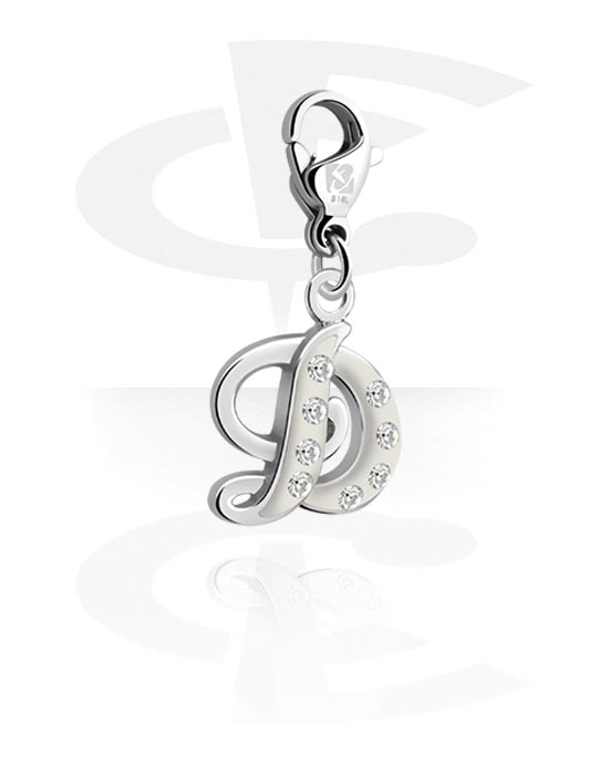 Charms, Charm for Charm Bracelet with letter D and crystal stones, Plated Brass