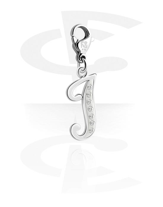 Porte-charms, Pendentif pour bracelets à pendentifs avec lettre j et pierres en cristal, Laiton plaqué