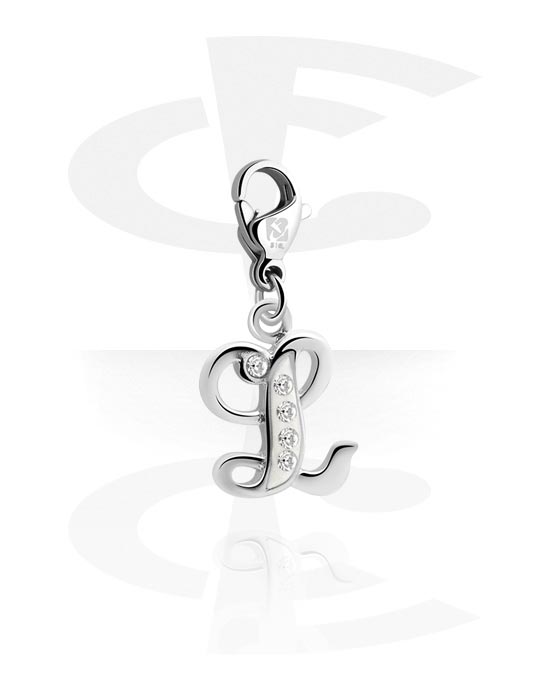 Charms, Charm for Charm Bracelet with letter L and crystal stones, Plated Brass