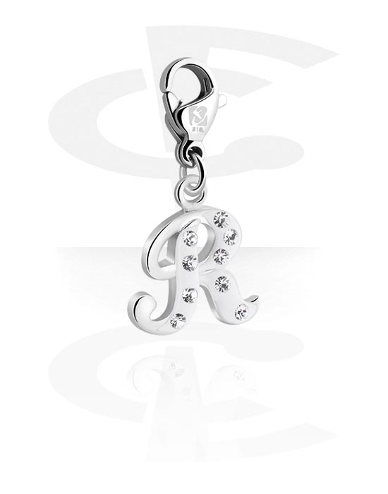 Porte-charms, Pendentif pour bracelets à pendentifs avec lettre r et pierres en cristal, Laiton plaqué