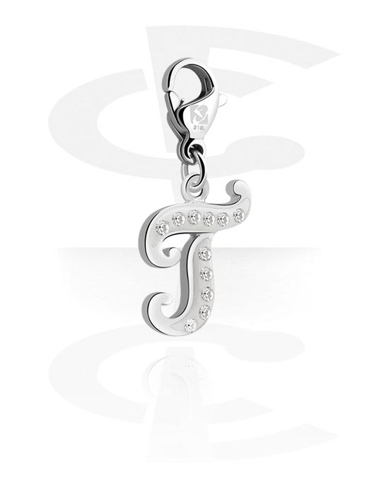 Charms, Charm for Charm Bracelet with letter T and crystal stones, Plated Brass