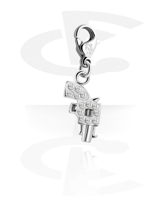 Charms, Charm for Charm Bracelet with gun design and crystal stones, Plated Brass