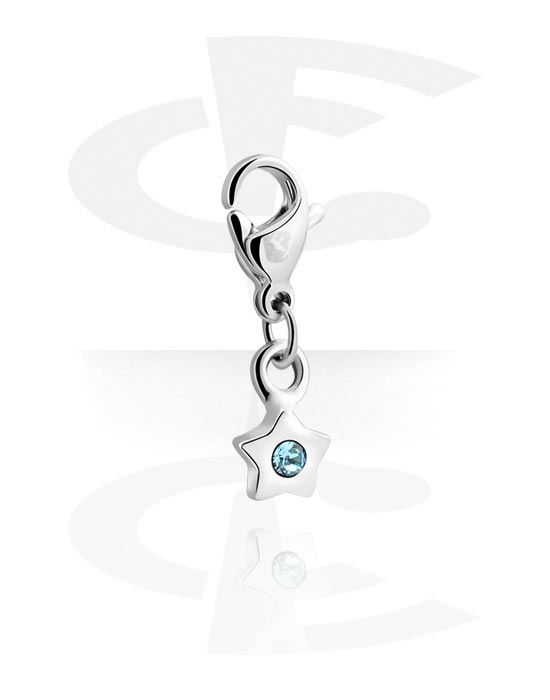 Charms, Charm for Charm Bracelet with star design and crystal stone, Plated Brass
