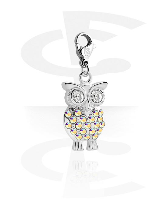 Charms, Charm for Charm Bracelet with owl design and crystal stones, Plated Brass