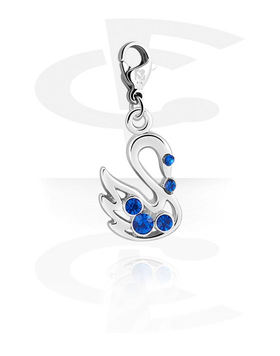 Charms, Charm for Charm Bracelet with swan design and crystal stones, Plated Brass