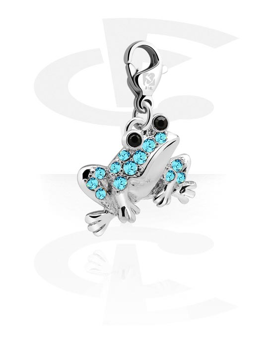 Porte-charms, Pendentif pour bracelets à pendentifs avec motif grenouille et pierre en crystal en différentes couleurs, Laiton plaqué