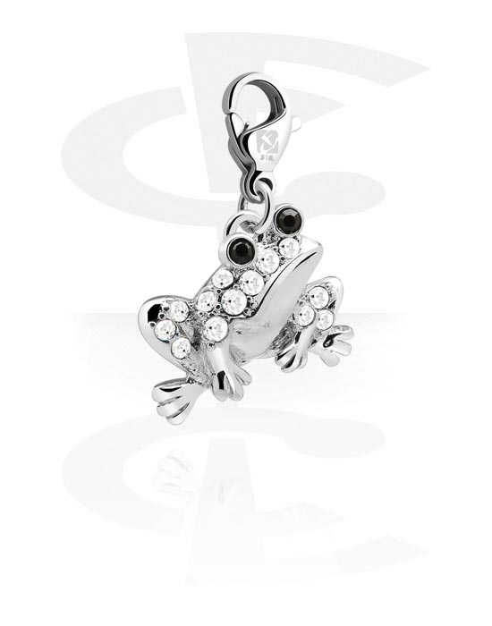 Porte-charms, Pendentif pour bracelets à pendentifs avec motif grenouille et pierre en crystal en différentes couleurs, Laiton plaqué