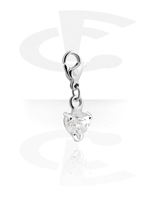 Porte-charms, Pendentif pour bracelets à pendentifs avec motif coeur et pierre en crystal en différentes couleurs, Laiton plaqué ,  Acier chirurgical 316L