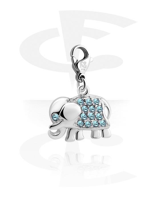Porte-charms, Pendentif pour bracelets à pendentifs avec motif éléphant et pierre en crystal en différentes couleurs, Laiton plaqué