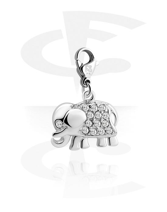 Porte-charms, Pendentif pour bracelets à pendentifs avec motif éléphant et pierre en crystal en différentes couleurs, Laiton plaqué
