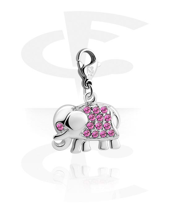 Charms, Charm for Charm Bracelet with elephant design and crystal stone in various colours, Plated Brass