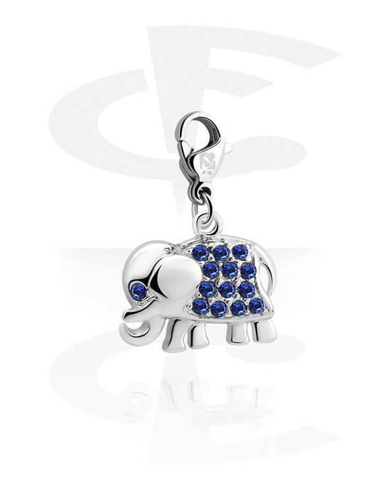 Charms, Charm for Charm Bracelet with elephant design and crystal stone in various colours, Plated Brass