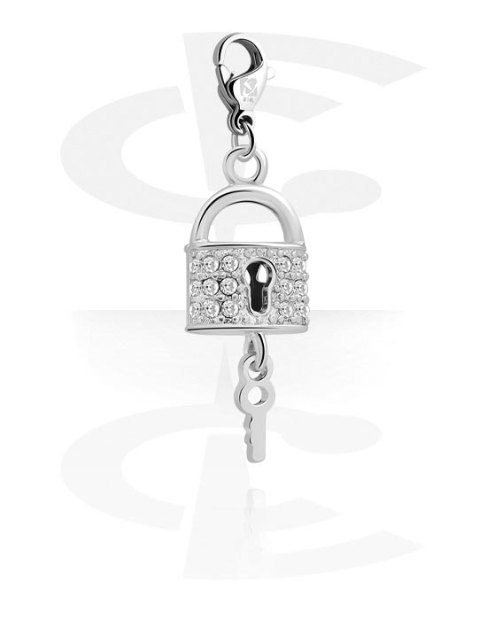 Porte-charms, Pendentif pour bracelets à pendentifs avec motif clé et pierre en crystal en différentes couleurs, Laiton plaqué
