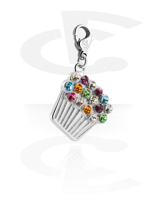 Porte-charms, Pendentif pour bracelets à pendentifs avec motif cupcake et pierre en crystal en différentes couleurs, Laiton plaqué