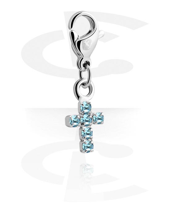 Charms, Charm for Charm Bracelet with cross design and crystal stone in various colors, Plated Brass
