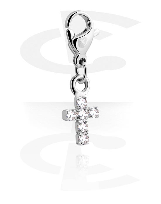 Charms, Charm for Charm Bracelet with cross design and crystal stone in various colors, Plated Brass
