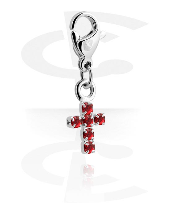 Charms, Charm for Charm Bracelet with cross design and crystal stone in various colours, Plated Brass