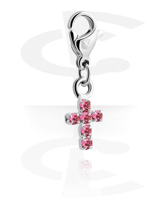 Charms, Charm for Charm Bracelet with cross design and crystal stone in various colours, Plated Brass