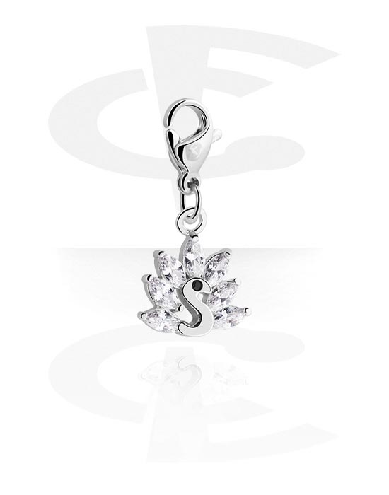 Charms, Charm for Charm Bracelet with swan design and crystal stones, Surgical Steel 316L