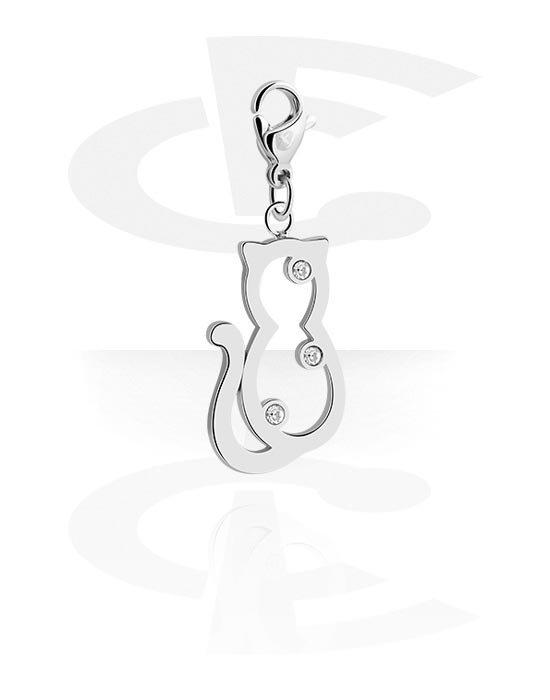 Porte-charms, Pendentif pour bracelets à pendentifs avec motif chat et pierres en cristal, Acier chirurgical 316L