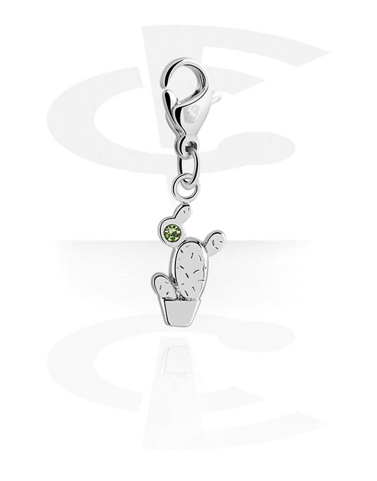 Pulseiras com charms, Pendente para pulseiras de charms com design de cato e pedra de cristal, Aço cirúrgico 316L