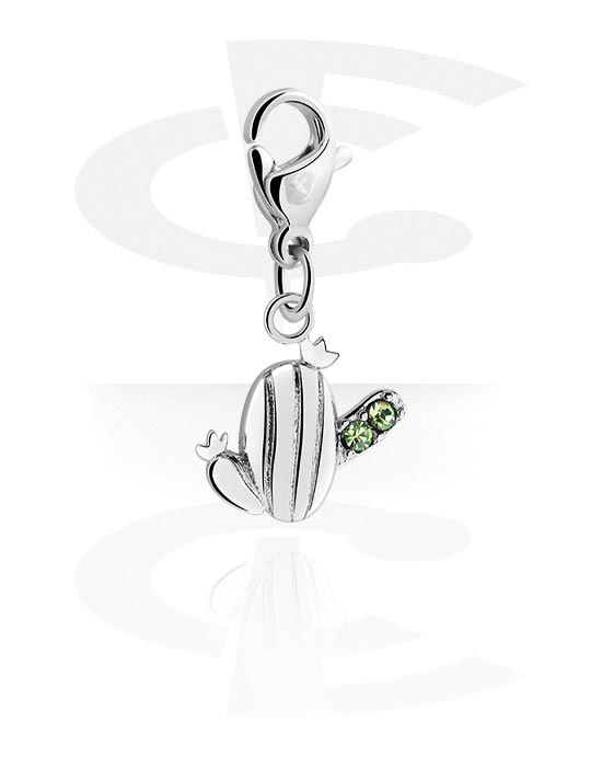 Charms, Charm for Charm Bracelet with cactus design and crystal stone, Surgical Steel 316L