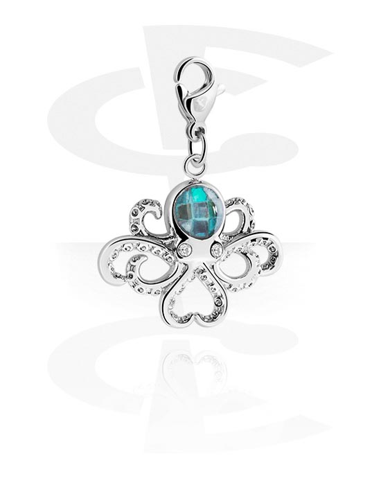 Charms, Charm for Charm Bracelet with octopus design and crystal stones, Surgical Steel 316L