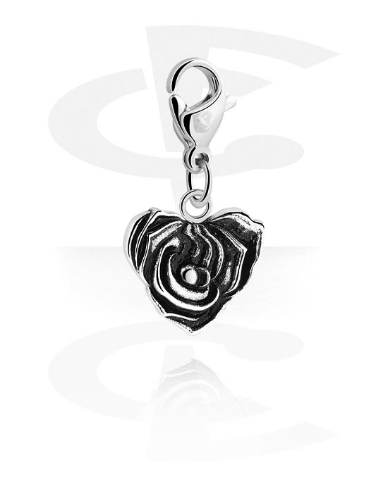 Charms, Charm for Charm Bracelet with heart and rose design, Surgical Steel 316L