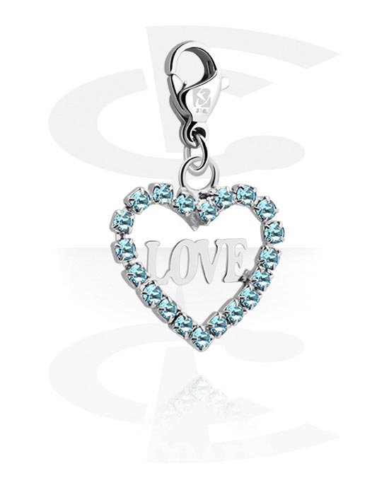 Charms, Charm for Charm Bracelet with crystal heart and "LOVE" lettering, Plated Brass