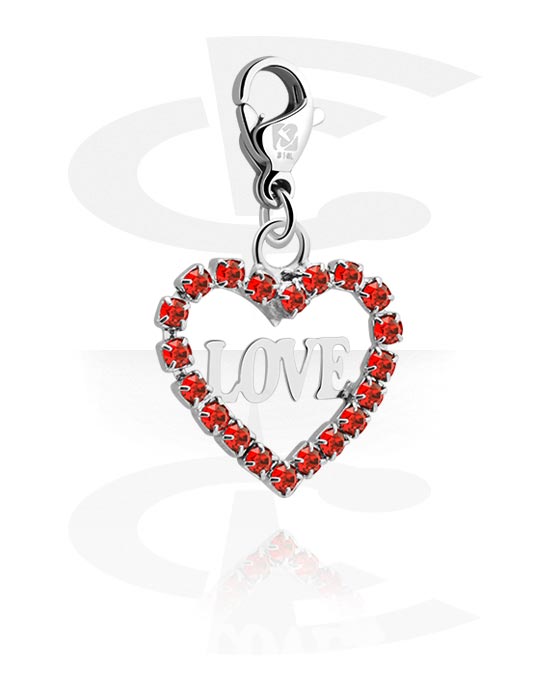 Charms, Charm for Charm Bracelet with crystal heart and "LOVE" lettering, Plated Brass
