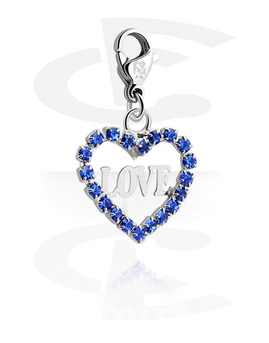 Porte-charms, Pendentif pour bracelets à pendentifs avec coeur en cristal et lettrage "love" , Laiton plaqué