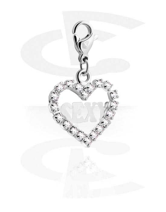 Charms, Charm for Charm Bracelet with heart design and crystal stones, Plated Brass