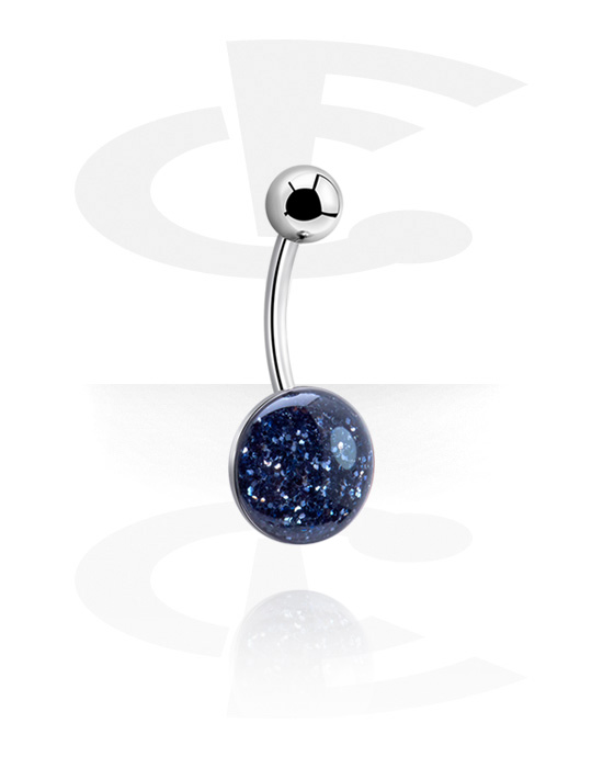 Curved Barbells, Belly button ring (surgical steel, silver, shiny finish) with glitter, Surgical Steel 316L