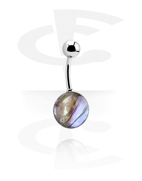 Curved Barbells, Belly button ring (surgical steel, silver, shiny finish) with imitation mother of pearl inlay in various patterns, Surgical Steel 316L