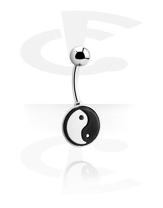 Zaobljene šipkice, Prsten za pupak (kirurški čelik, srebrna, sjajna završna obrada) s Yin-Yang dizajnom, Kirurški čelik 316L