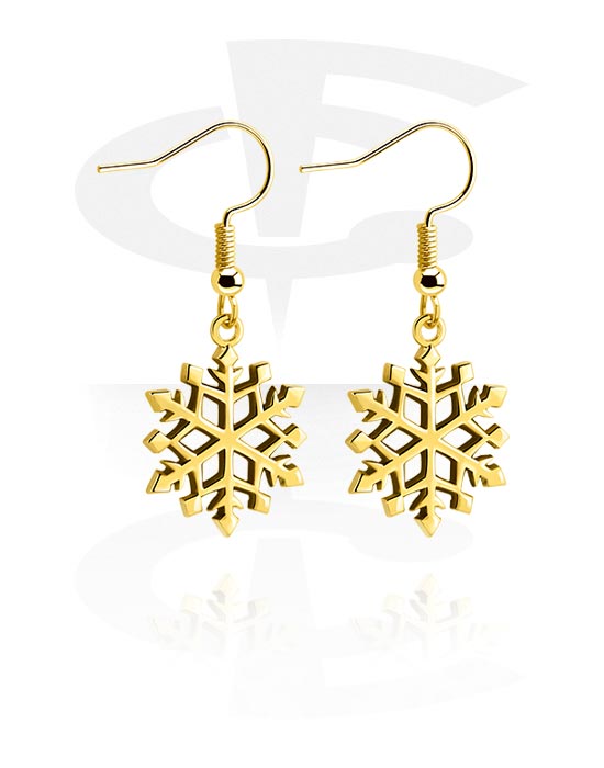 Earrings, Studs & Shields, Earrings with snowflake design, Gold Plated Surgical Steel 316L, Plated Brass