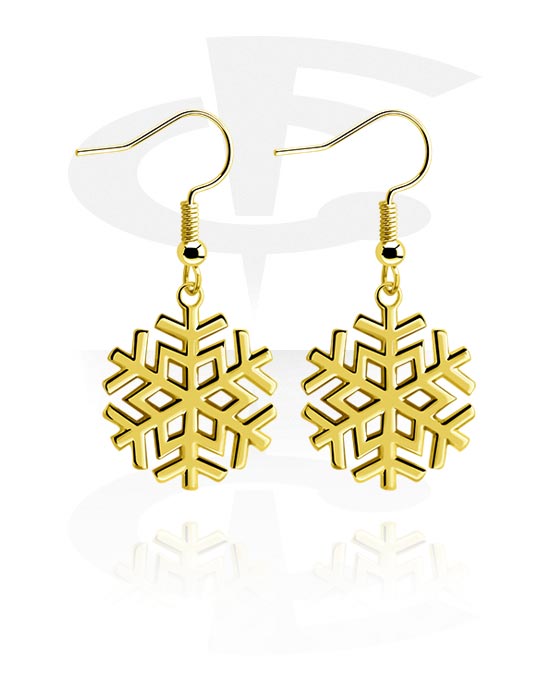 Earrings, Studs & Shields, Earrings with snowflake design, Gold Plated Surgical Steel 316L, Plated Brass