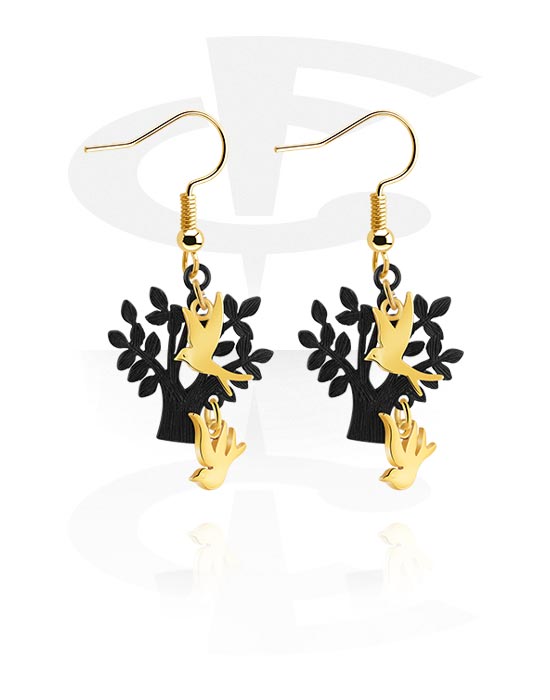 Earrings, Studs & Shields, Earrings with tree design, Gold Plated Surgical Steel 316L, Plated Brass