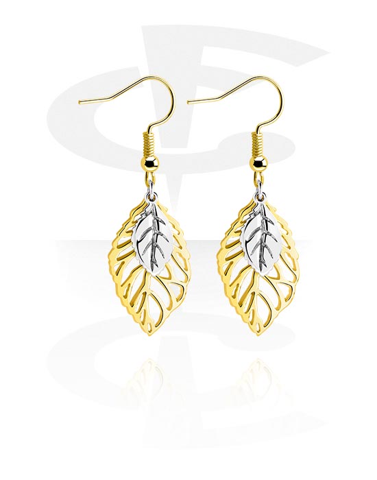 Earrings, Studs & Shields, Earrings with leaf design, Gold Plated Surgical Steel 316L, Plated Brass