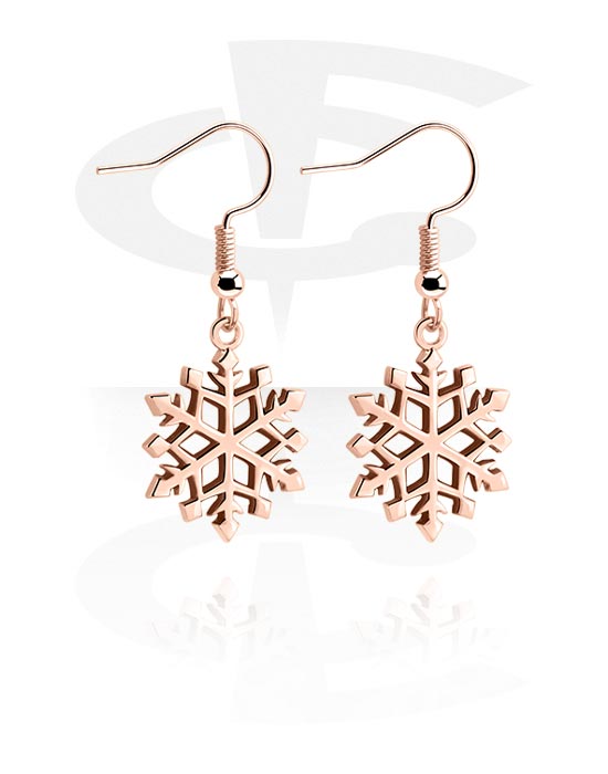 Earrings, Studs & Shields, Earrings with snowflake design, Rose Gold Plated Surgical Steel 316L, Plated Brass