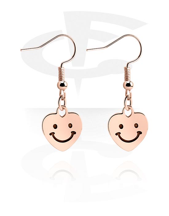 Earrings, Studs & Shields, Earrings with heart design, Rose Gold Plated Surgical Steel 316L, Plated Brass