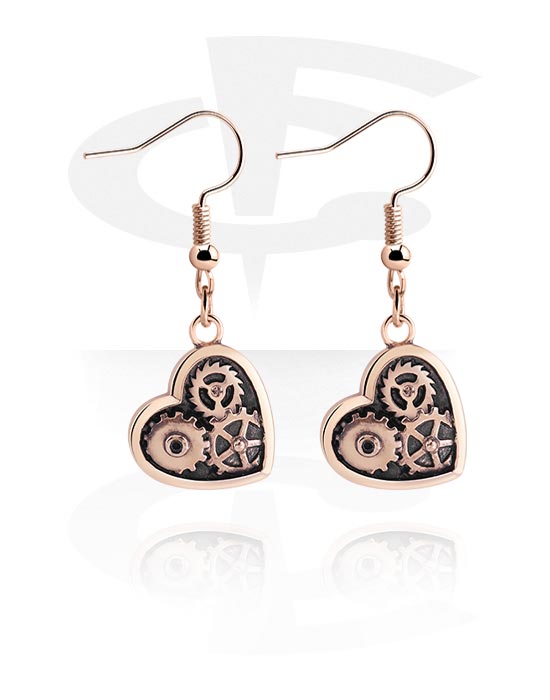 Earrings, Studs & Shields, Earrings with heart design, Rose Gold Plated Surgical Steel 316L, Plated Brass