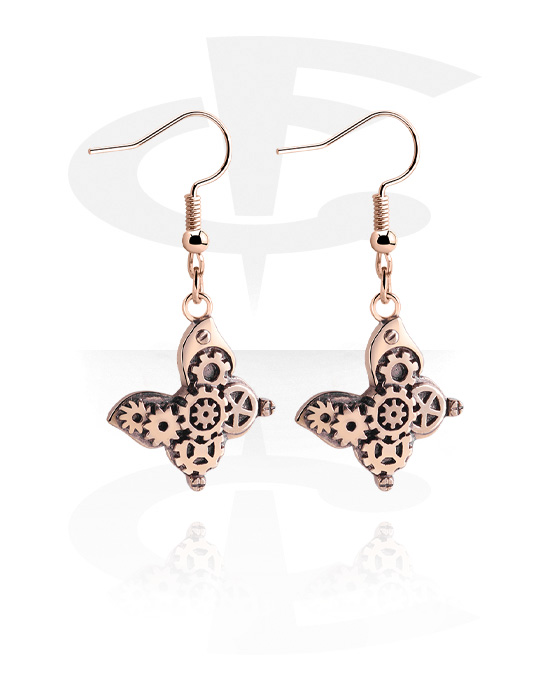 Earrings, Studs & Shields, Earrings with butterfly design, Rose Gold Plated Surgical Steel 316L, Plated Brass