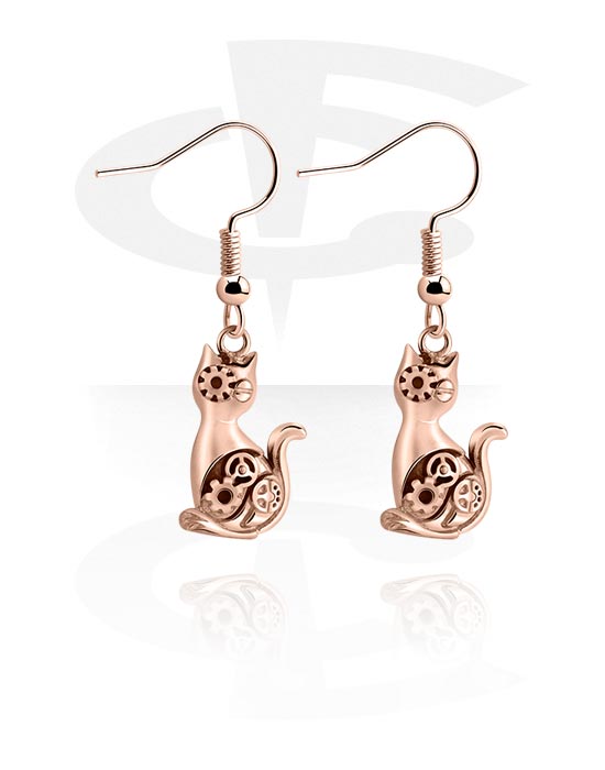 Earrings, Studs & Shields, Earrings with cat design, Rose Gold Plated Surgical Steel 316L, Plated Brass
