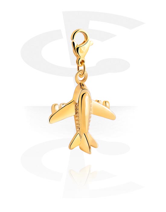 Porte-charms, Pendentif pour bracelets à pendentifs avec motif avion, Acier chirugical 316L ,  Plaqué or