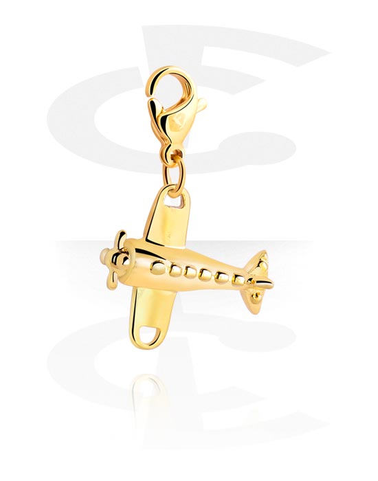 Charms, Charm for Charm Bracelet with airplane design, Gold Plated Surgical Steel 316L