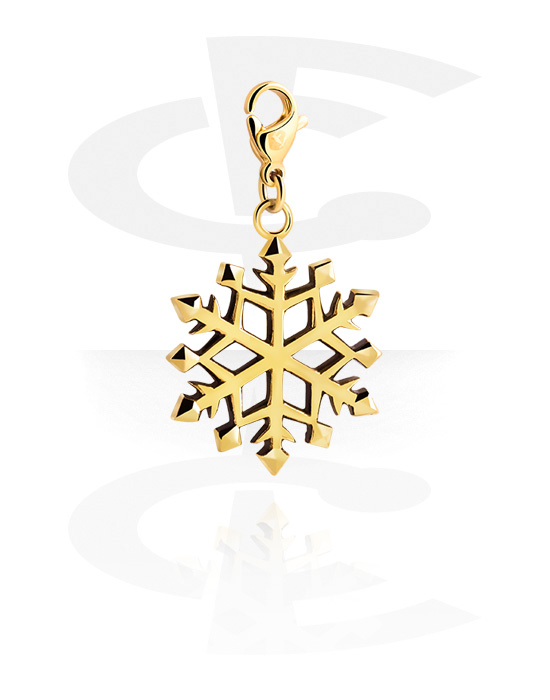 Porte-charms, Pendentif pour bracelets à pendentifs avec motif flocon de neige, Acier chirugical 316L ,  Plaqué or